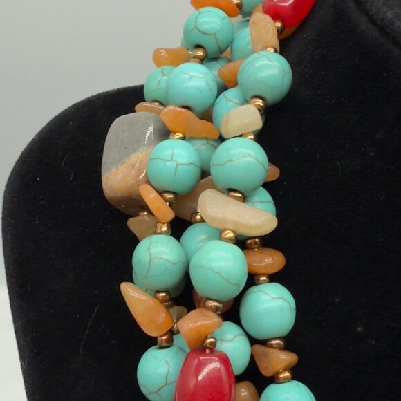 Multi Strand Stabilized Turquoise Gemstone Necklace Sterling Silver Clasp Choker - Picture 9 of 11